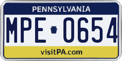 PA license plate MPE0654
