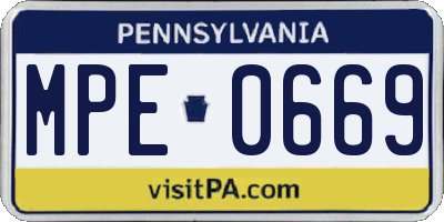 PA license plate MPE0669