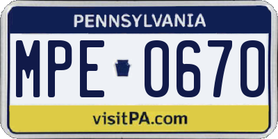 PA license plate MPE0670