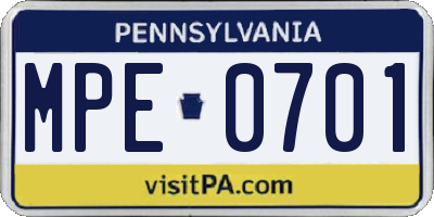 PA license plate MPE0701