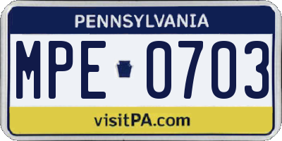 PA license plate MPE0703