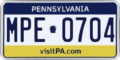 PA license plate MPE0704