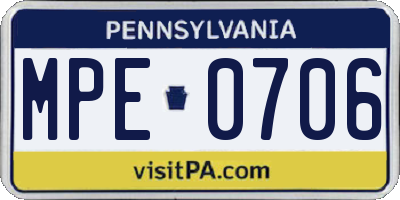 PA license plate MPE0706