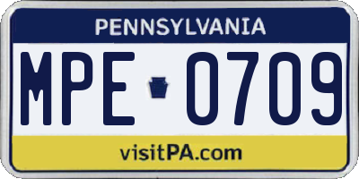 PA license plate MPE0709