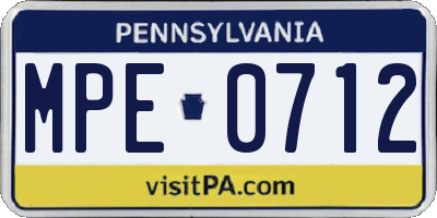 PA license plate MPE0712