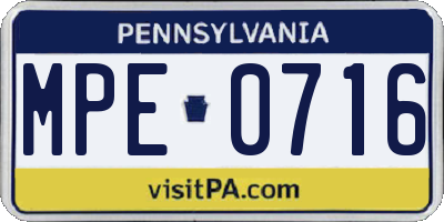PA license plate MPE0716