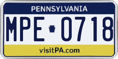 PA license plate MPE0718