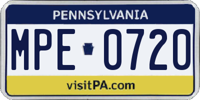PA license plate MPE0720