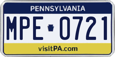 PA license plate MPE0721