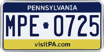PA license plate MPE0725