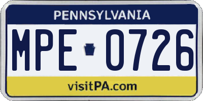 PA license plate MPE0726