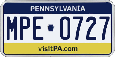 PA license plate MPE0727