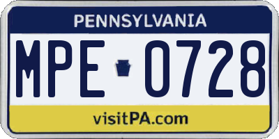 PA license plate MPE0728