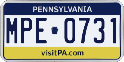 PA license plate MPE0731