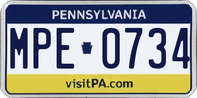 PA license plate MPE0734