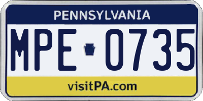 PA license plate MPE0735