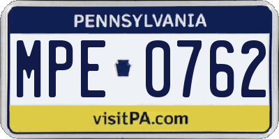 PA license plate MPE0762