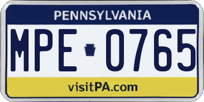 PA license plate MPE0765