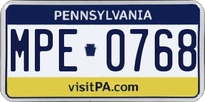 PA license plate MPE0768