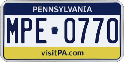 PA license plate MPE0770