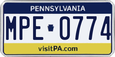 PA license plate MPE0774