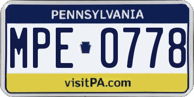 PA license plate MPE0778