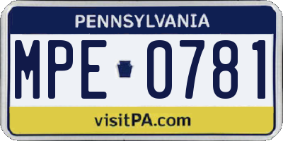 PA license plate MPE0781
