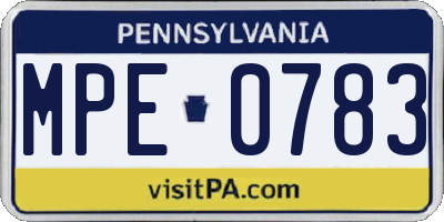 PA license plate MPE0783
