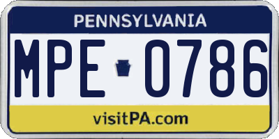 PA license plate MPE0786