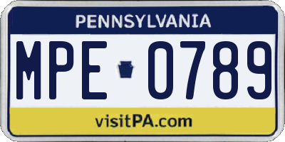 PA license plate MPE0789