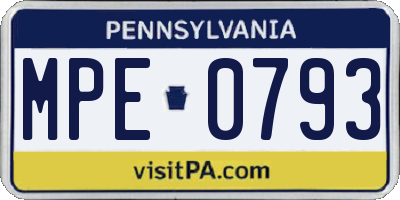 PA license plate MPE0793
