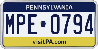 PA license plate MPE0794