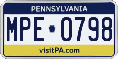PA license plate MPE0798