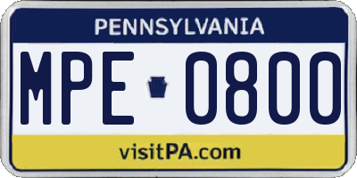 PA license plate MPE0800