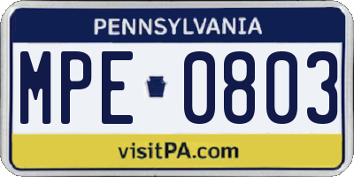 PA license plate MPE0803