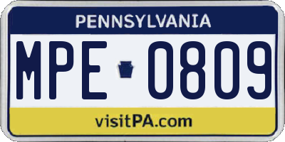 PA license plate MPE0809