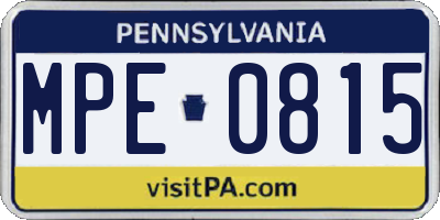 PA license plate MPE0815