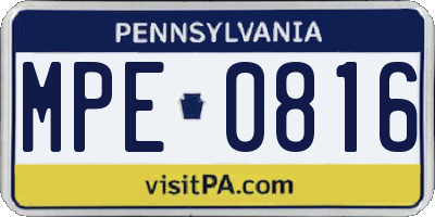 PA license plate MPE0816