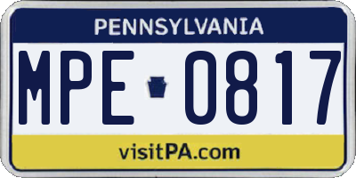 PA license plate MPE0817