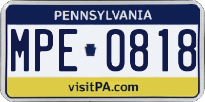 PA license plate MPE0818
