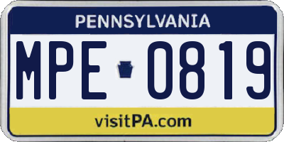 PA license plate MPE0819
