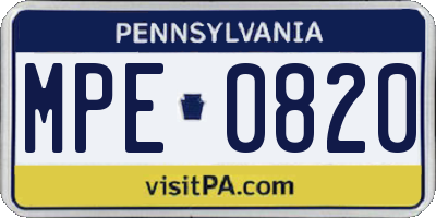 PA license plate MPE0820