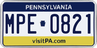 PA license plate MPE0821
