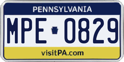 PA license plate MPE0829