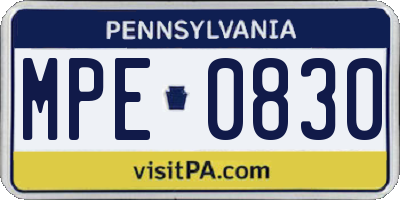PA license plate MPE0830