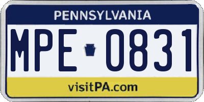 PA license plate MPE0831