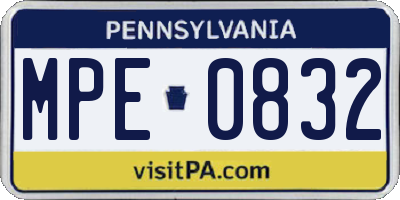 PA license plate MPE0832
