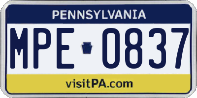 PA license plate MPE0837