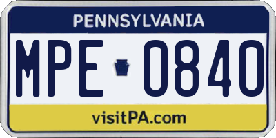 PA license plate MPE0840