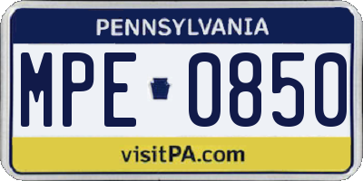 PA license plate MPE0850